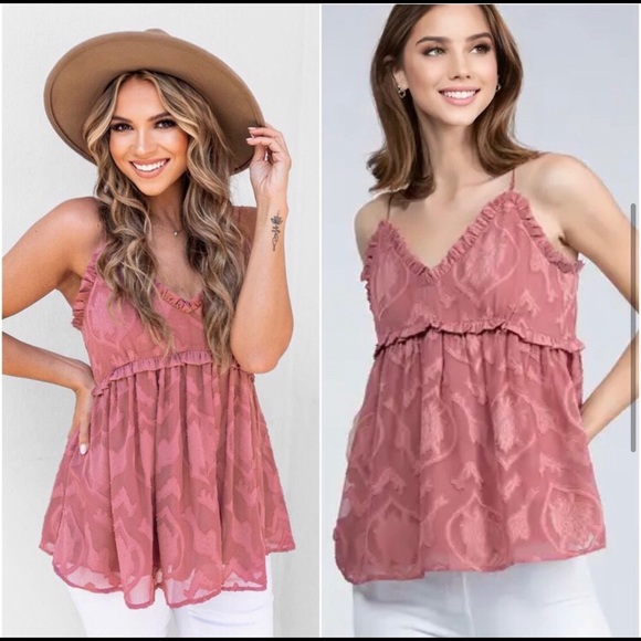 Stunning dusty rose chiffon overlay women’s feminine romantic cute top - Picture 3 of 5